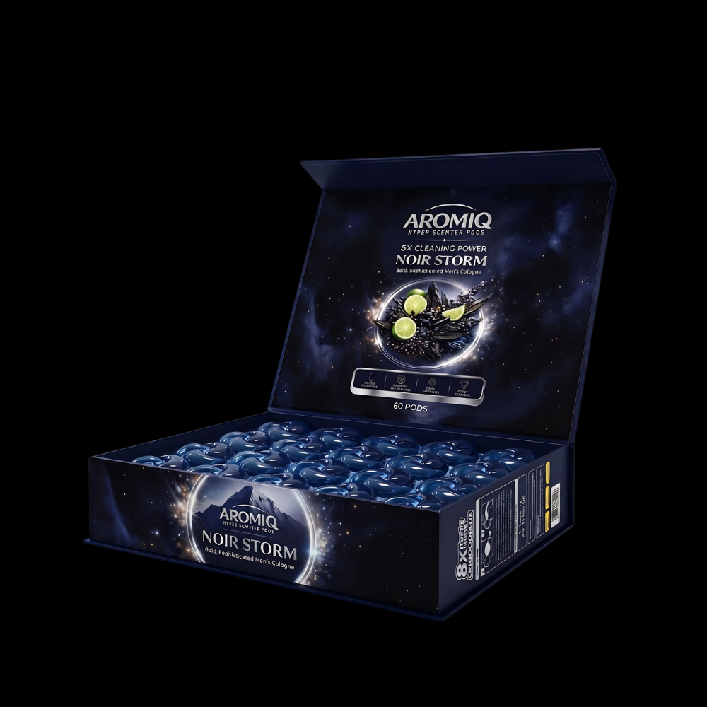 Aromiq™ Noir Storm Hyper Scented Laundry Pods | Perfume-Grade | 8× Cleaning Power | 60 Pods