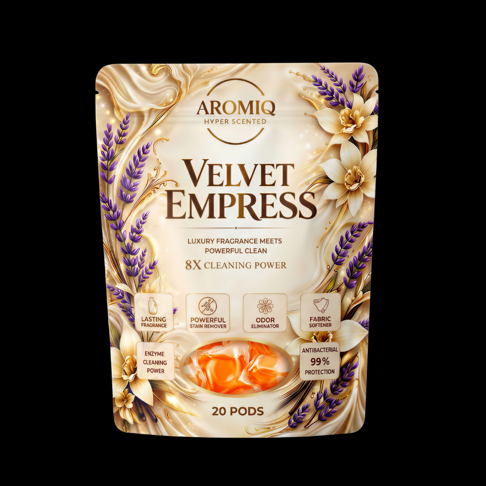 Aromiq™ Velvet Empress Hyper Scented Laundry Pods | Perfume-Grade | 8× Cleaning Power | 20 Pods