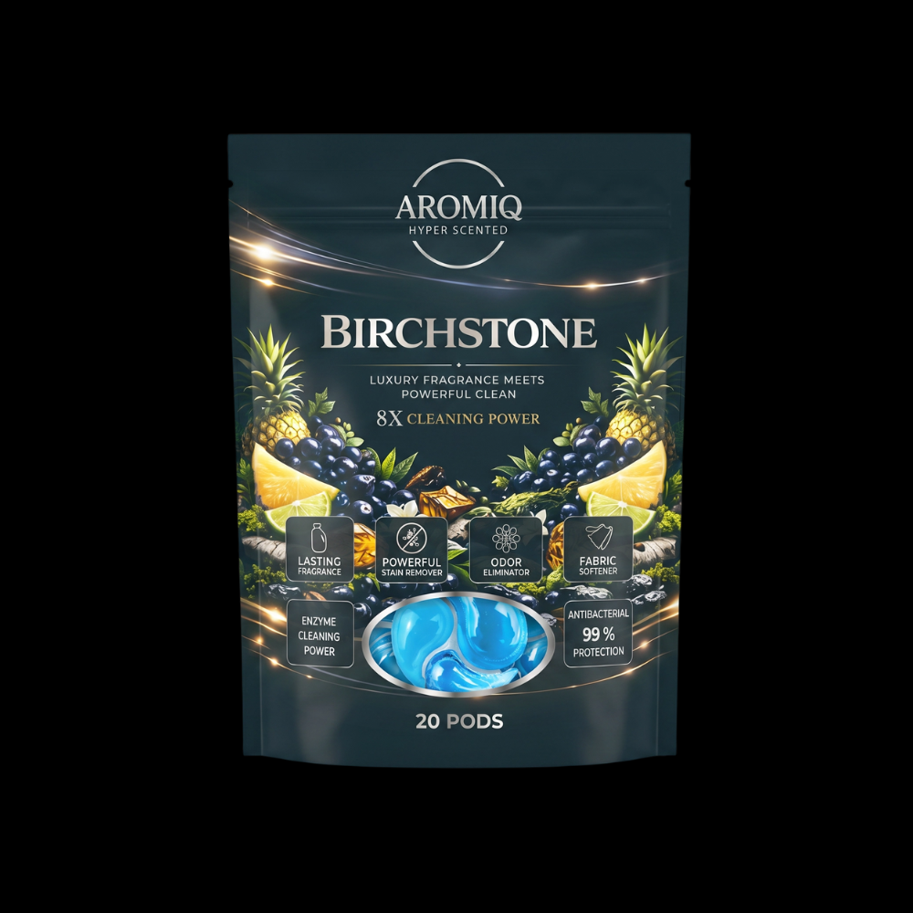 Aromiq™ Birchstone Hyper Scented Laundry Pods | Perfume-Grade | 8× Cleaning Power | 20 Pods