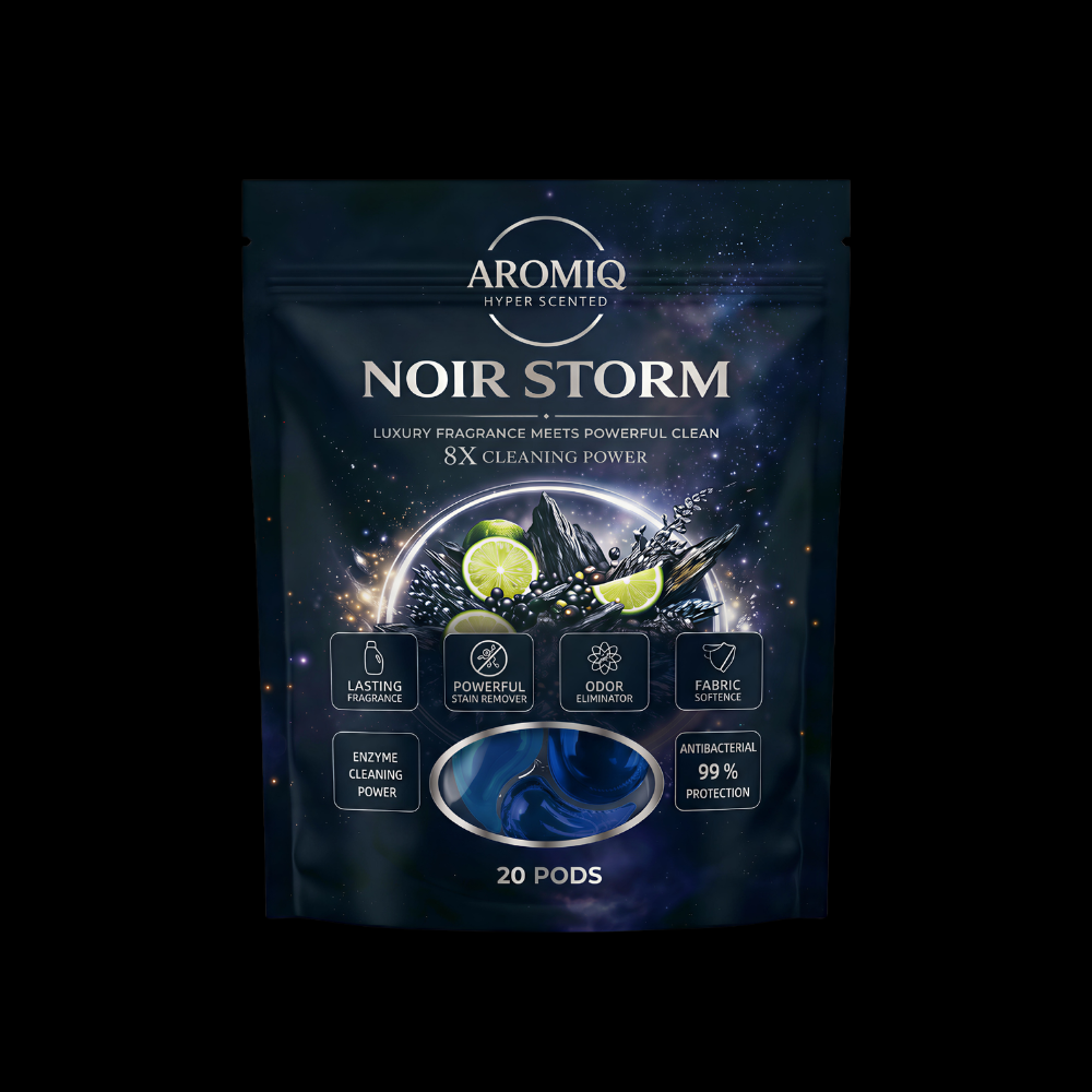 Aromiq™ Noir Storm Hyper Scented Laundry Pods | Perfume-Grade | 8× Cleaning Power | 20 Pods
