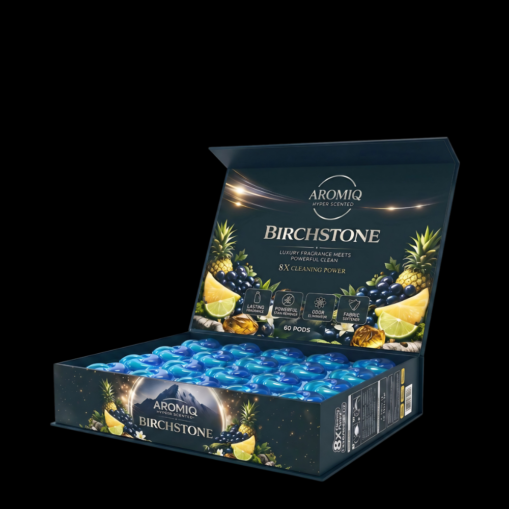 Aromiq™ Birchstone Hyper Scented Laundry Pods | Perfume-Grade | 8× Cleaning Power | 60 Pods